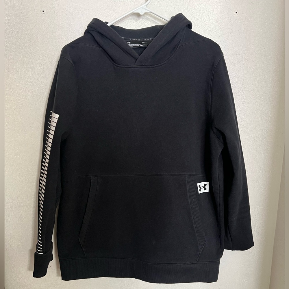 UNDER ARMOUR Classic Fleece Cold Gear Threadborne Hoodie Black White Men's Sz L‎